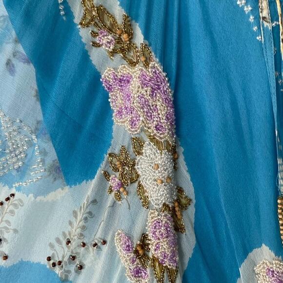 Tracy Reese Blue Beaded Embellished Peacock Silk Camisole Tunic Blouse Top - Picture 3 of 16